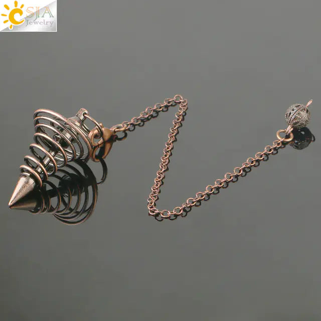 Antique Copper Spiral Cone Pendulum Necklace Pendant