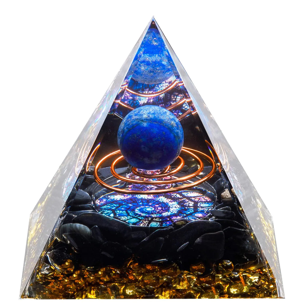 DRTMLY Orgone Crystal Pyramid Lapis Lazuli Healing CrystalOrgonite Protection Crystals Energy Generator for Attract Wealth Success and Prosperity
