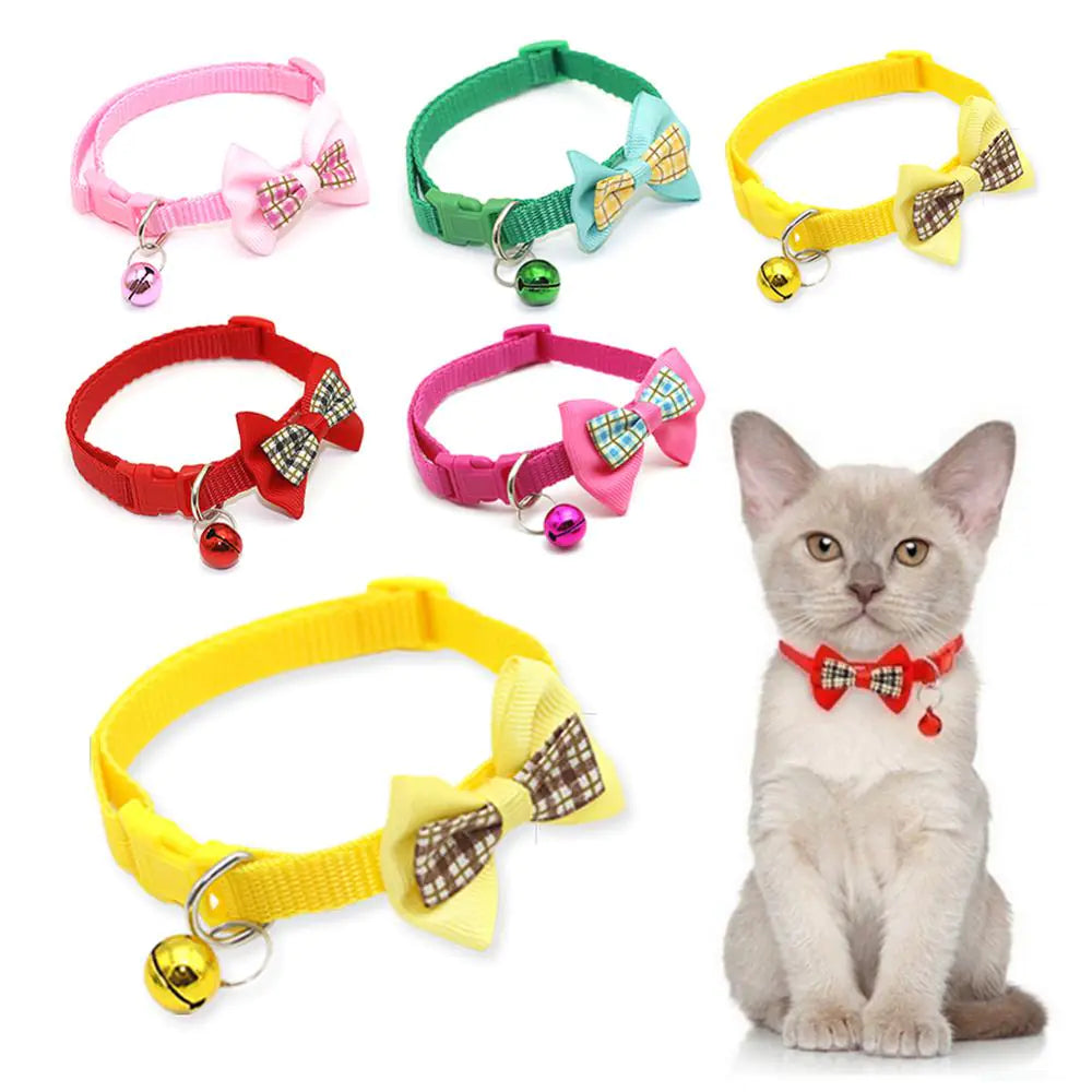 Plaid Bow Collars with Bells for Cats - Adjustable Design