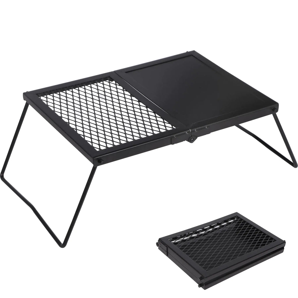Lineslife 17 Folding Campfire Grill Grate and Griddle Portable Heavy Duty Steel Fire Pit Cooking Grill Grate Camp Fire Cooking Equipment for Outdoor BBQ Picnic Black