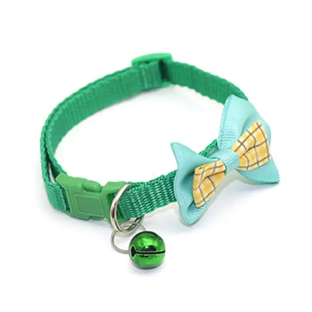 Plaid Bow Collars with Bells for Cats - Adjustable Design