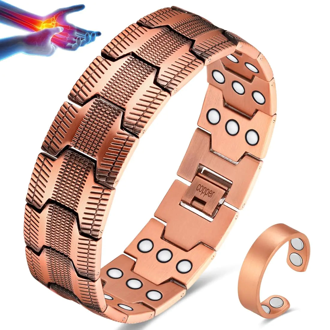 Vicmag Ultra Strength Copper Magnetic for Men with 3 Row Magnets 99.9% Solid Pure Copper Gift with Adjustment Tool