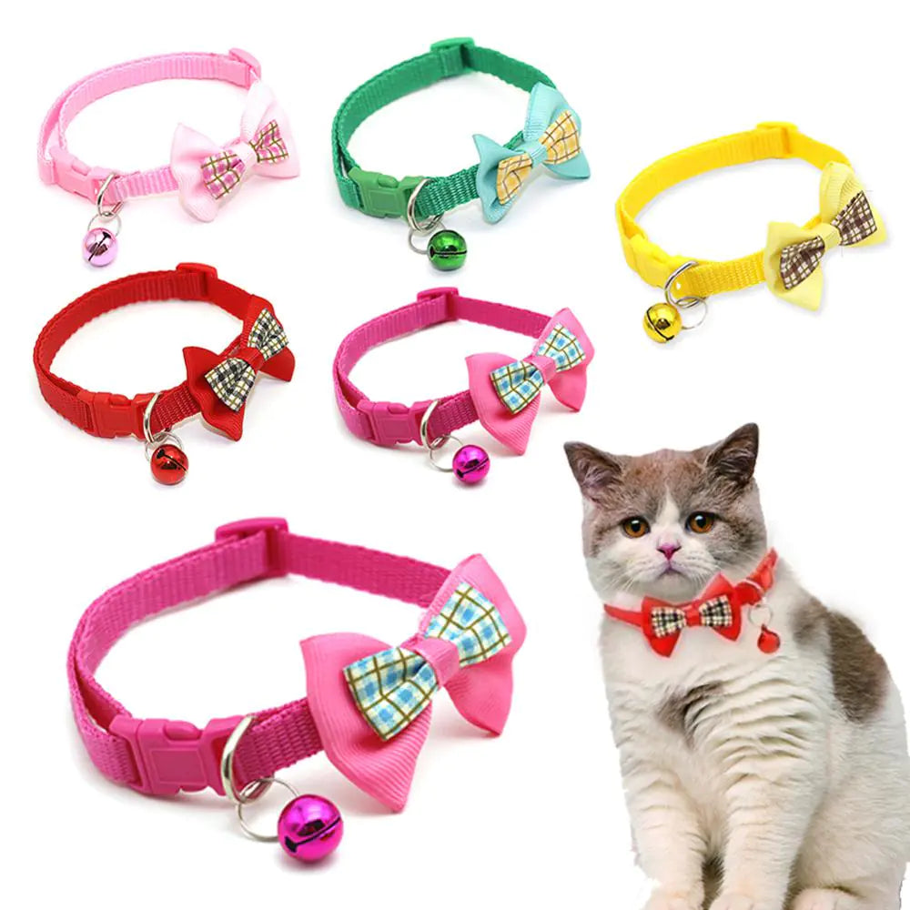 Plaid Bow Collars with Bells for Cats - Adjustable Design