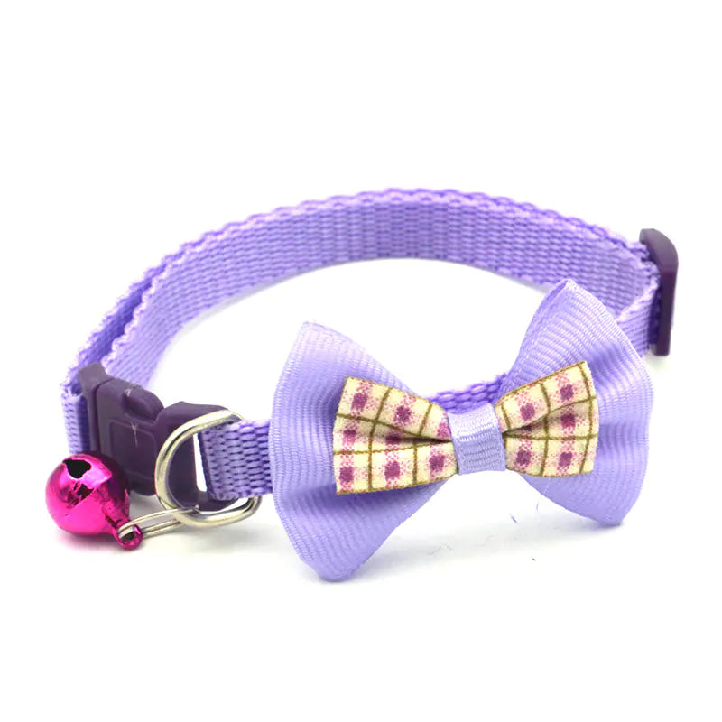 Plaid Bow Collars with Bells for Cats - Adjustable Design
