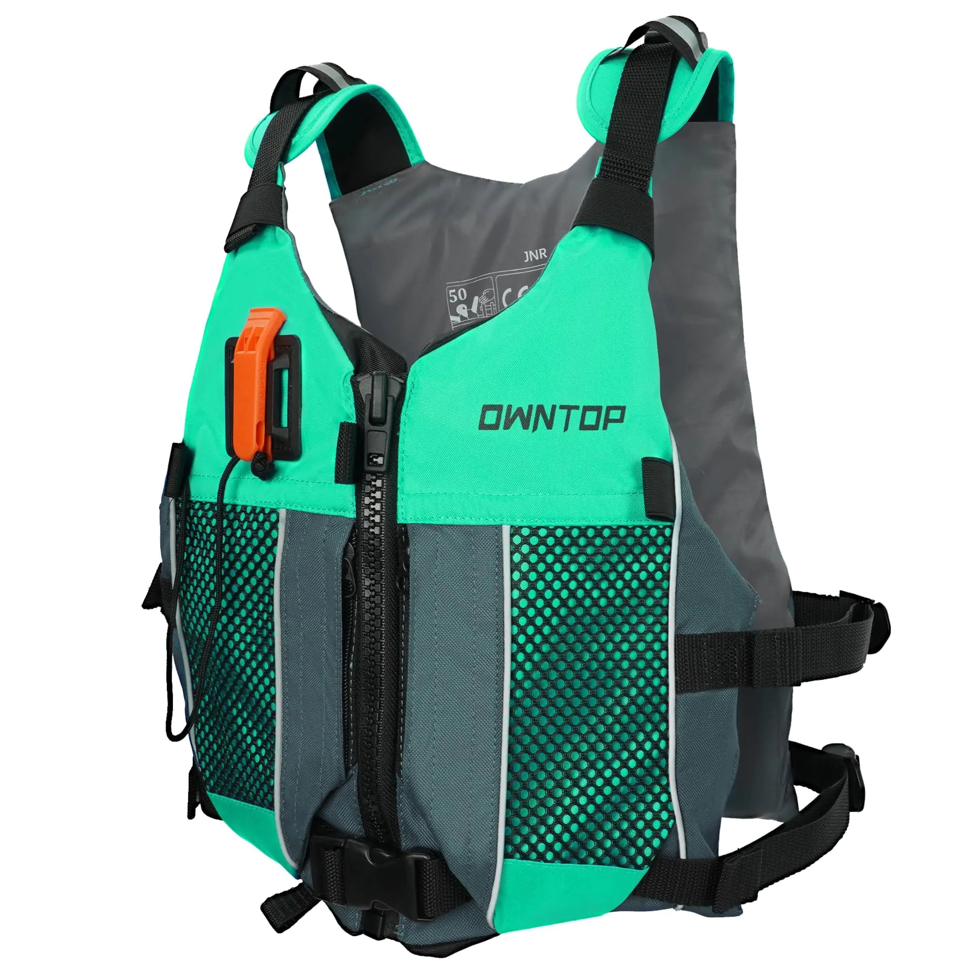Owntop Swim Vest Youth 50-90 lbs Lightweight Kayak Kids Swim Jacket Hydration Pocket for Wakeboard Boating Fishing Water Sports (Green Junior)