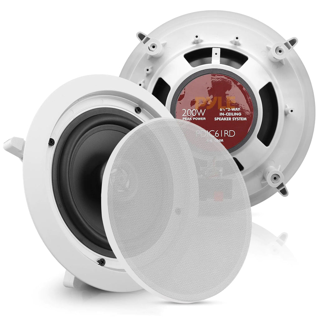 Pyle 6.5” Ceiling Wall Mount Speakers-Pair of 2-Way Midbass Woofer Speaker 1/2 Polymer Dome Tweeter Flush Design w/70Hz-20kHz Frequency Response&200 Watts Peak Easy Installation-Pyle PDIC61RD