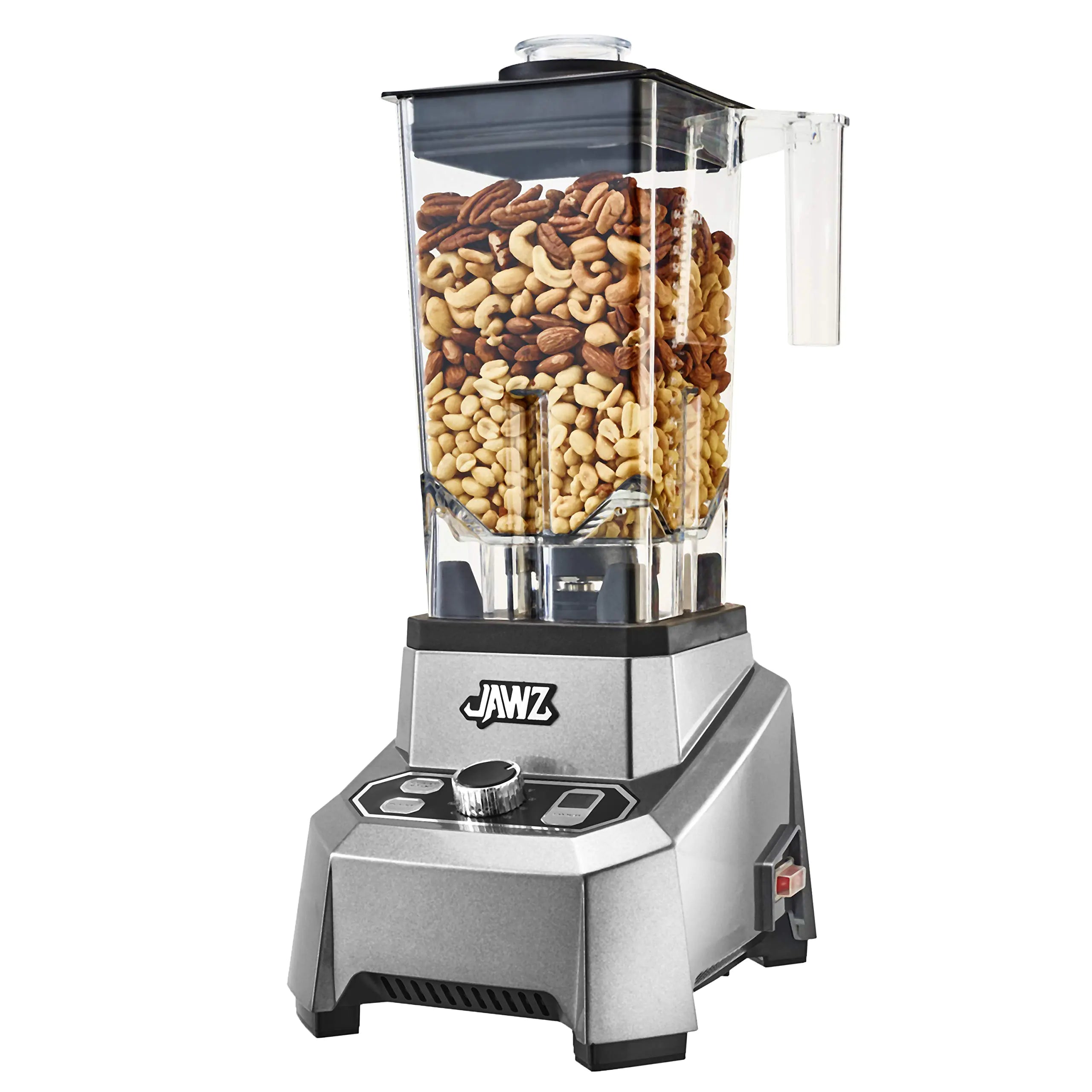 JAWZ High Performance Blender 64 Oz Professional Grade Countertop Blender Food Processor Juicer Smoothie or Nut Butter Maker Variable 10 Speed Easy Control Dial Stainless Steel Blades Silver