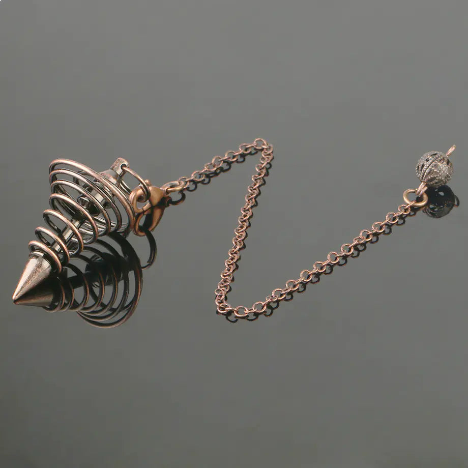 Antique Copper Spiral Cone Pendulum Necklace Pendant