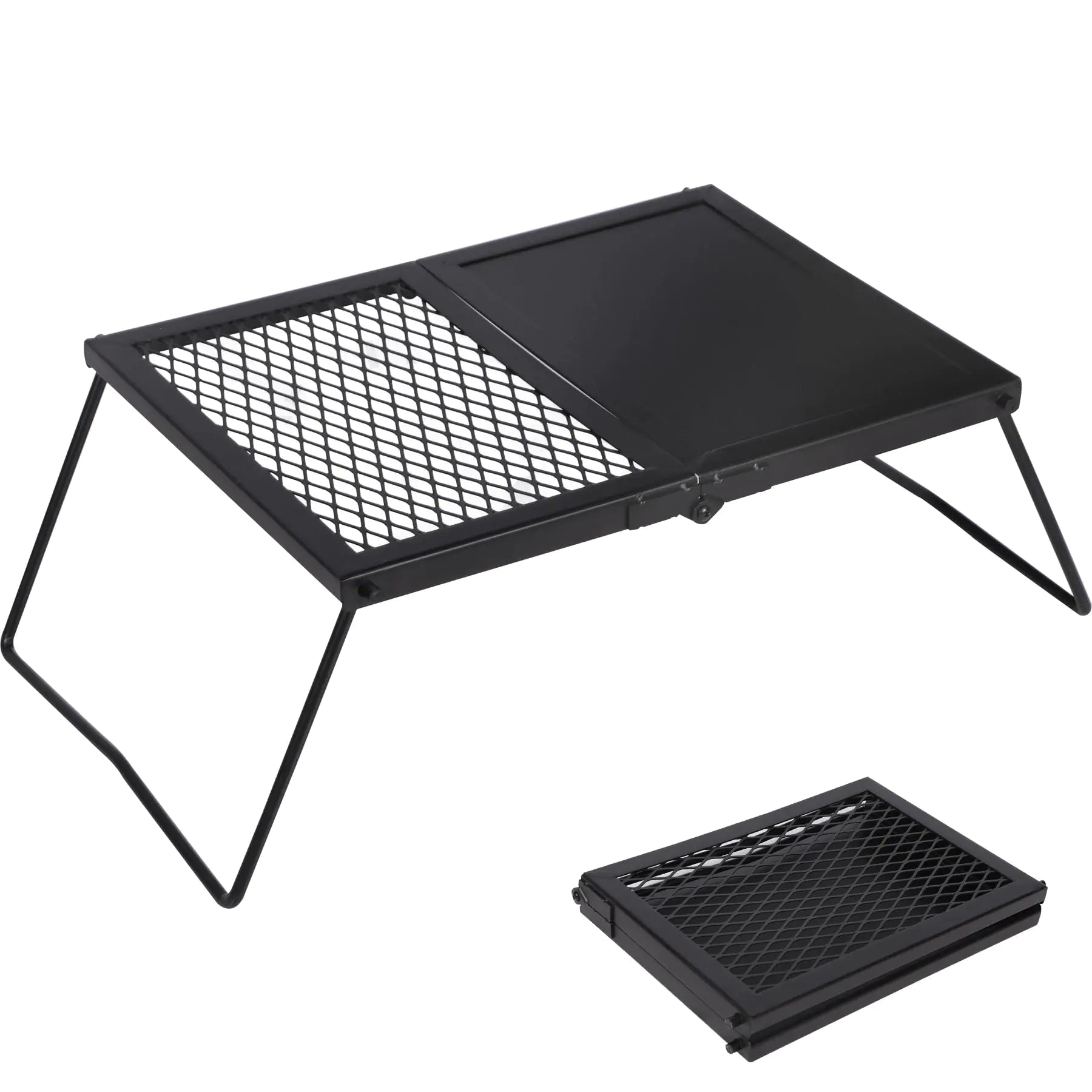 Lineslife 17 Folding Campfire Grill Grate and Griddle Portable Heavy Duty Steel Fire Pit Cooking Grill Grate Camp Fire Cooking Equipment for Outdoor BBQ Picnic Black