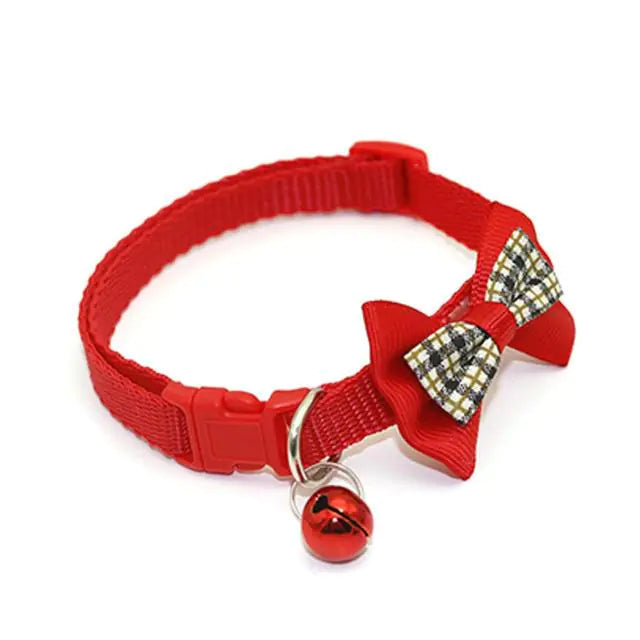 Plaid Bow Collars with Bells for Cats - Adjustable Design