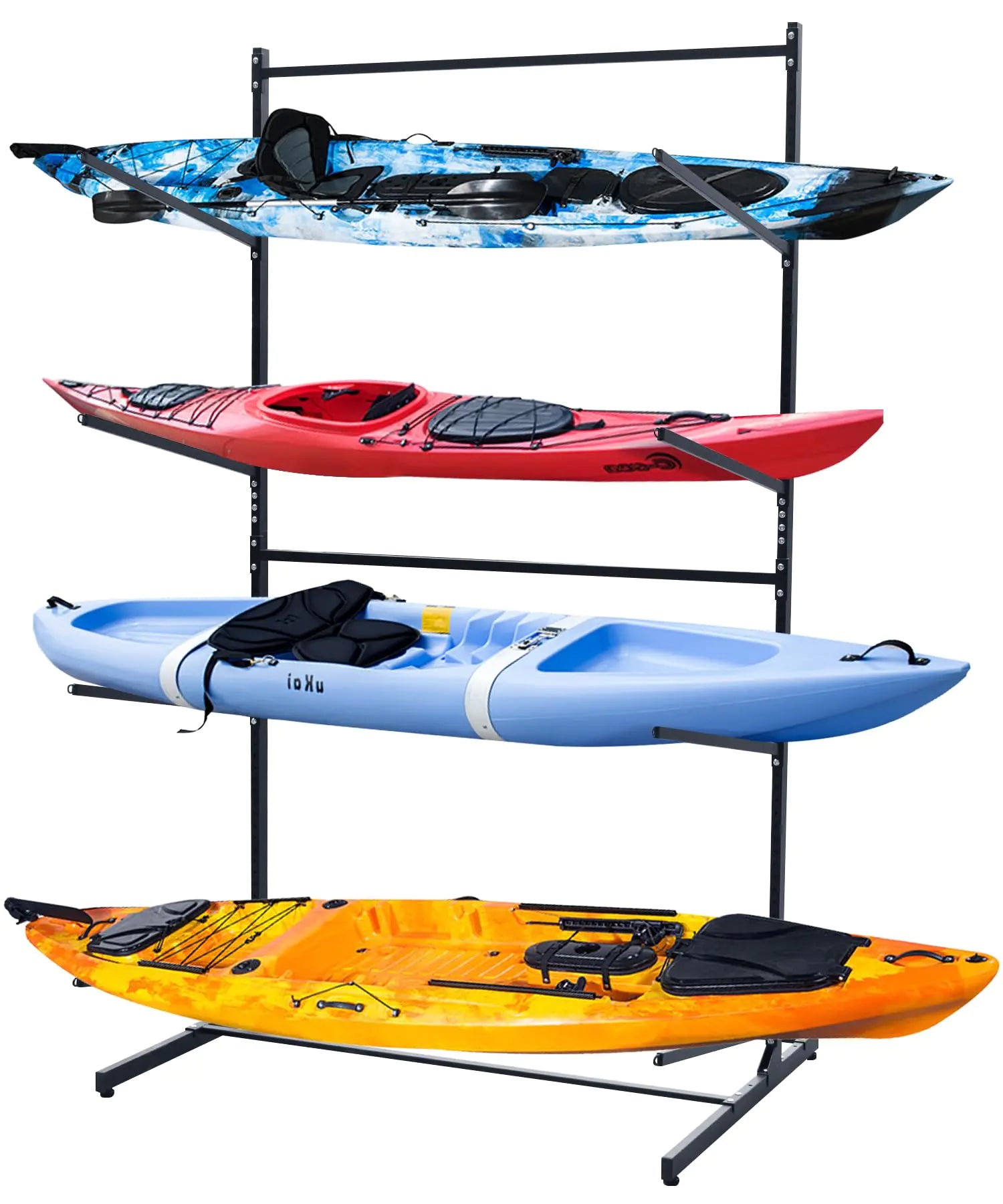 KAXIWEI Kayak Storage Rack SUP Outdoor Storage Rack Heavy Duty Adjustable Weatherproof Freestanding Racks for Garage Storage Rack for Kayak Canoe Surfboard & Paddleboard (4 Level)