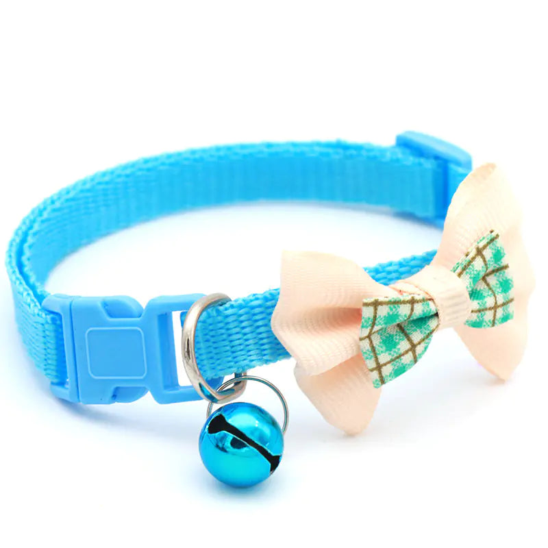 Plaid Bow Collars with Bells for Cats - Adjustable Design