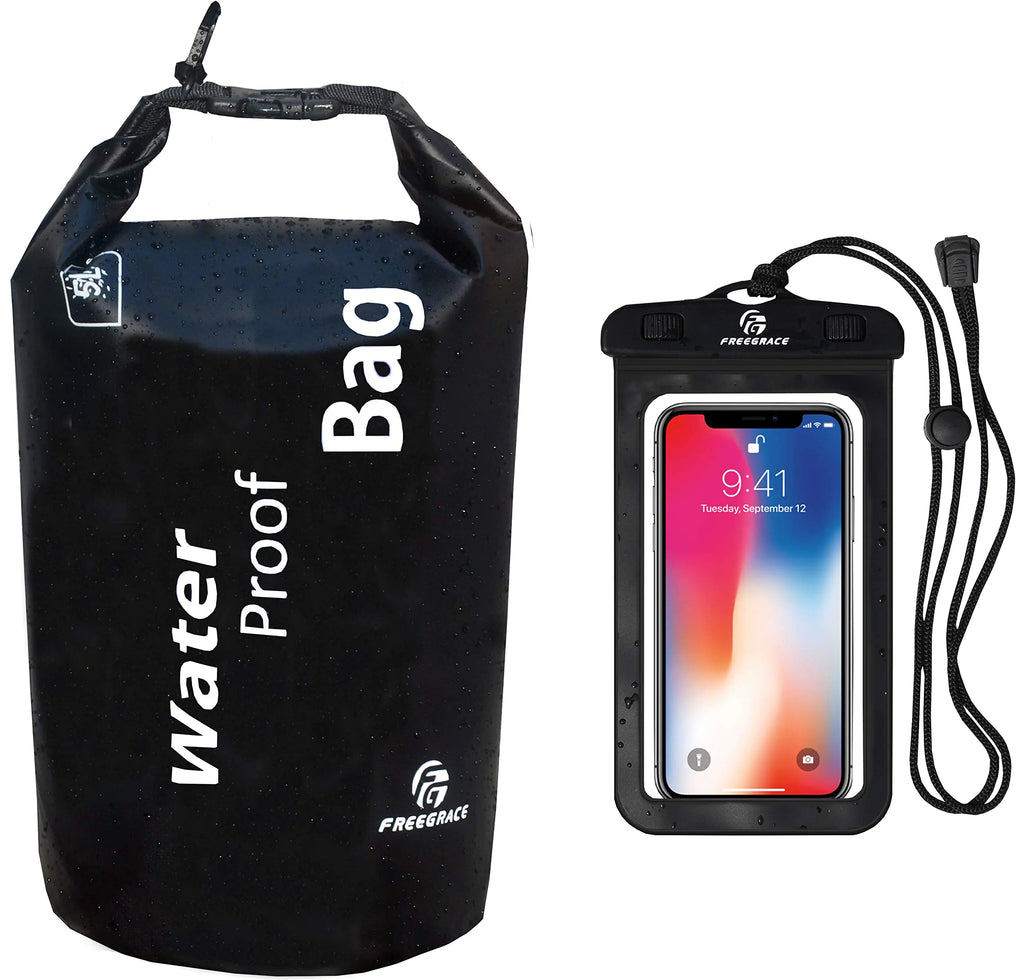 Freegrace Waterproof Dry Bag - Lightweight Dry Sack with Seals and Waterproof Case -Float on Water -Keeps Gear Dry for Kayaking Beach Rafting Boating Hiking Camping and Fishing (5L Black)