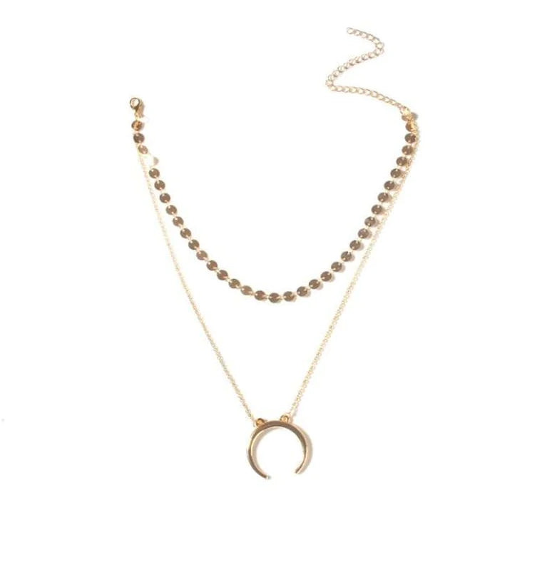 Copper Crescent Moon Necklace - Layered Design