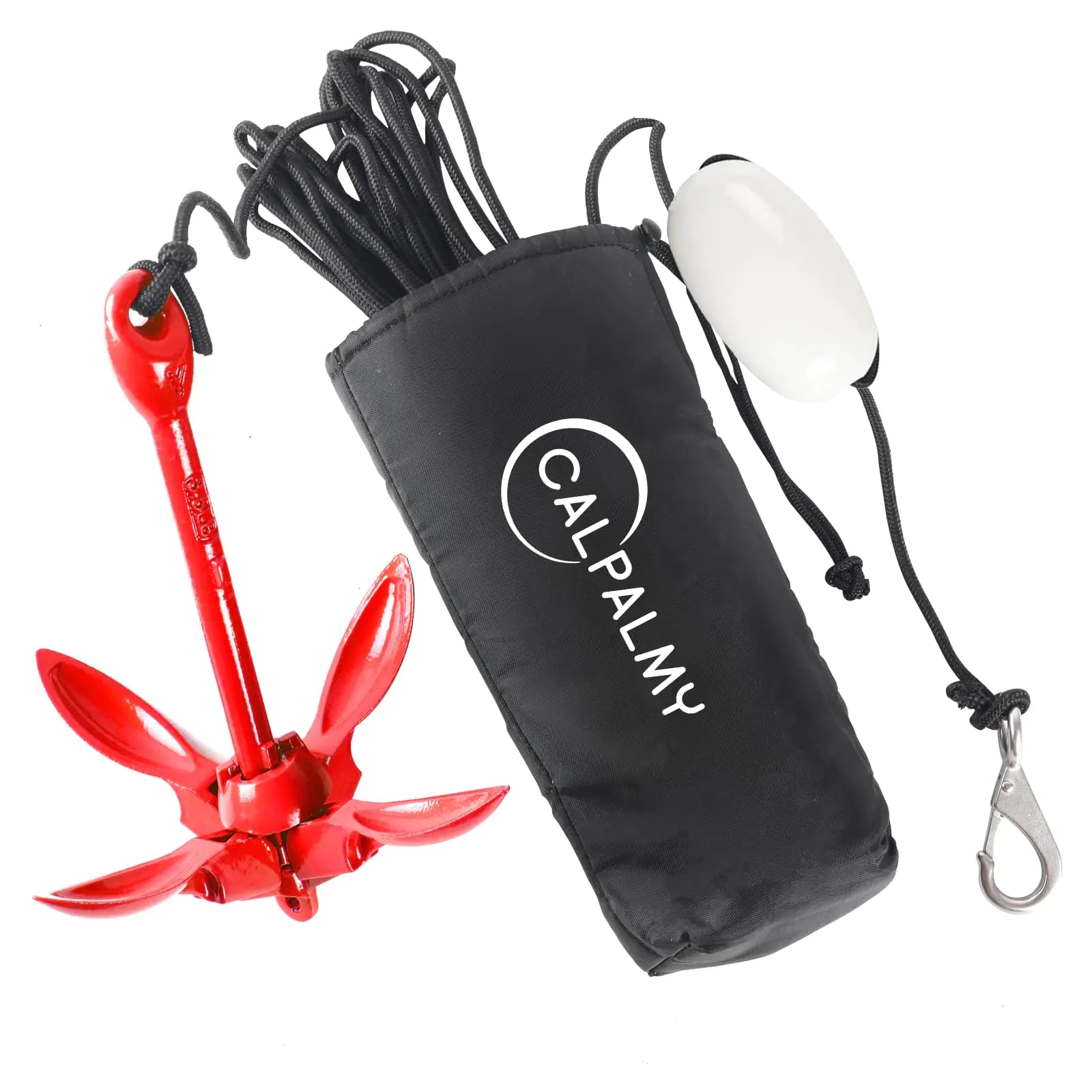 CALPALMY Folding Kayak Anchor Kit 3.5 lb - Versatile Grapnel Anchor for Kayaks Canoes Paddle Boards (SUP) & Jet Skis - 32ft Marine Rope - Lightweight & Portable - Ideal for Water Sports Red