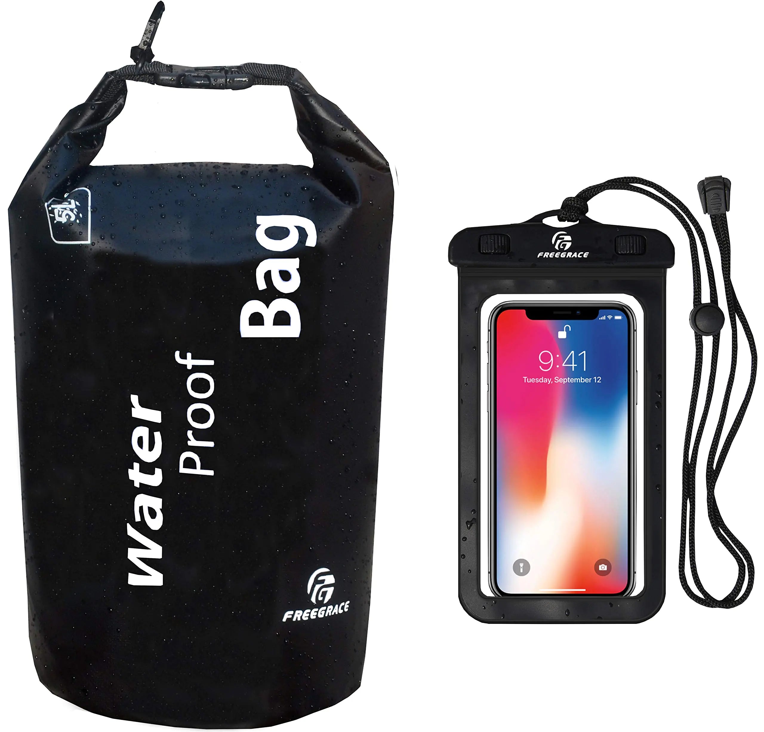 Freegrace Waterproof Dry Bag - Lightweight Dry Sack with Seals and Waterproof Case -Float on Water -Keeps Gear Dry for Kayaking Beach Rafting Boating Hiking Camping and Fishing (5L Black)