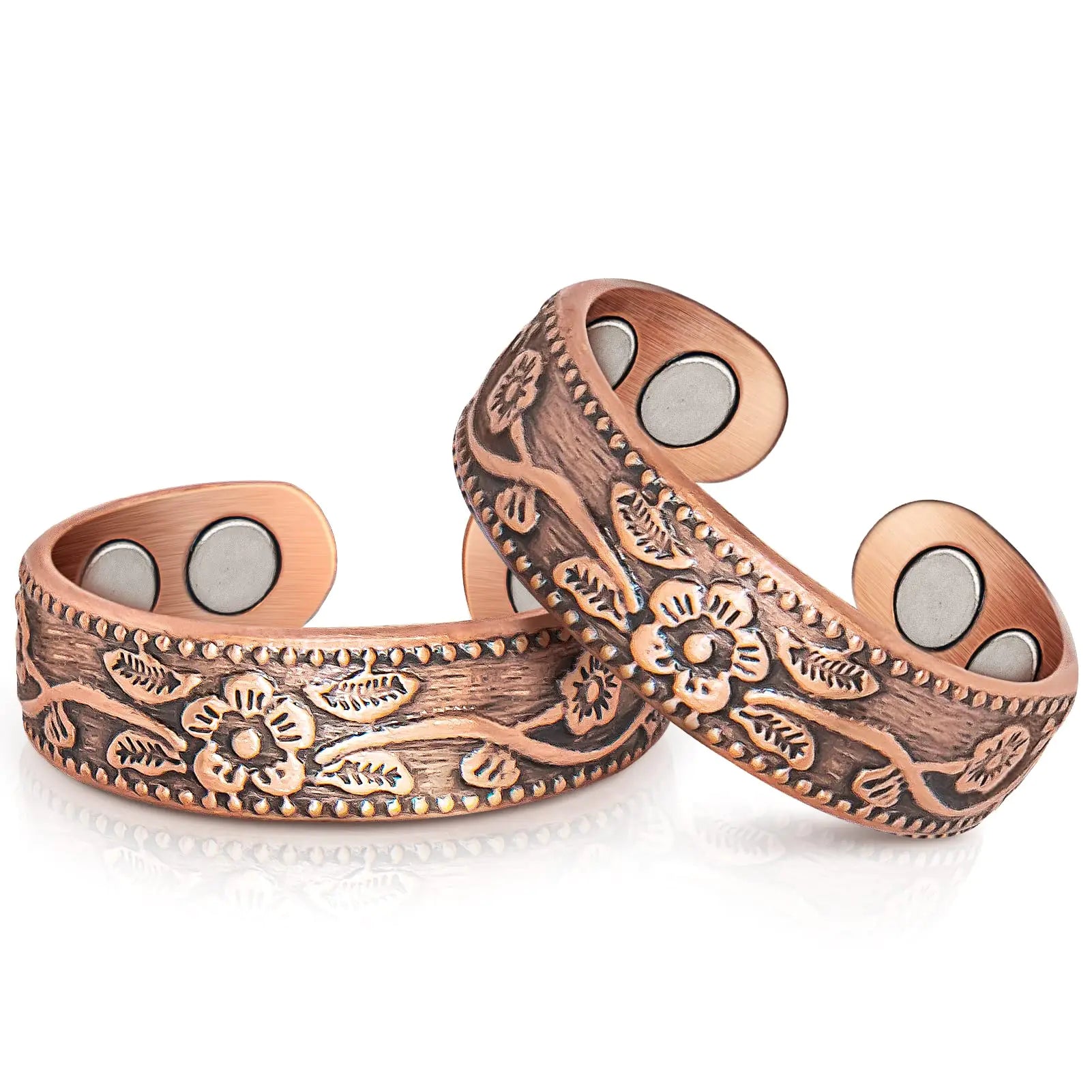 Magnetic Copper Rings for Women Magnetic Rings for Weight Loss 3500 Gauss Magnetic Lymph Detox Magnetic Ring-100% Solid Pure Copper Jewelry Gift(2PCS)