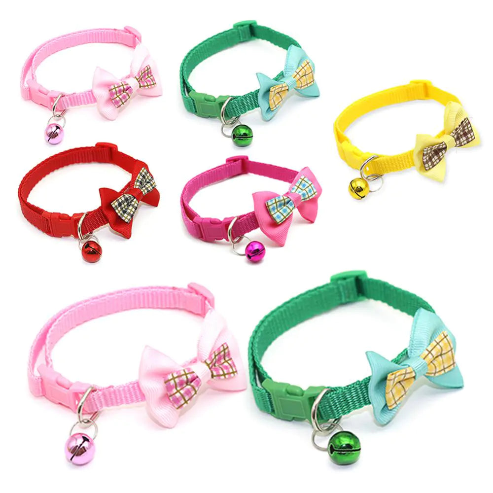 Plaid Bow Collars with Bells for Cats - Adjustable Design