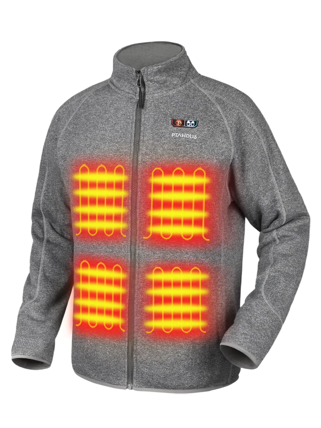 PTAHDUS Mens Heated Fleece Jacket 5 Heat Zones Relaxed Fit Battery Pack Included with Hand Warmer Pocket for Outdoor Work Riding Camping and Fishing (Grey Medium)