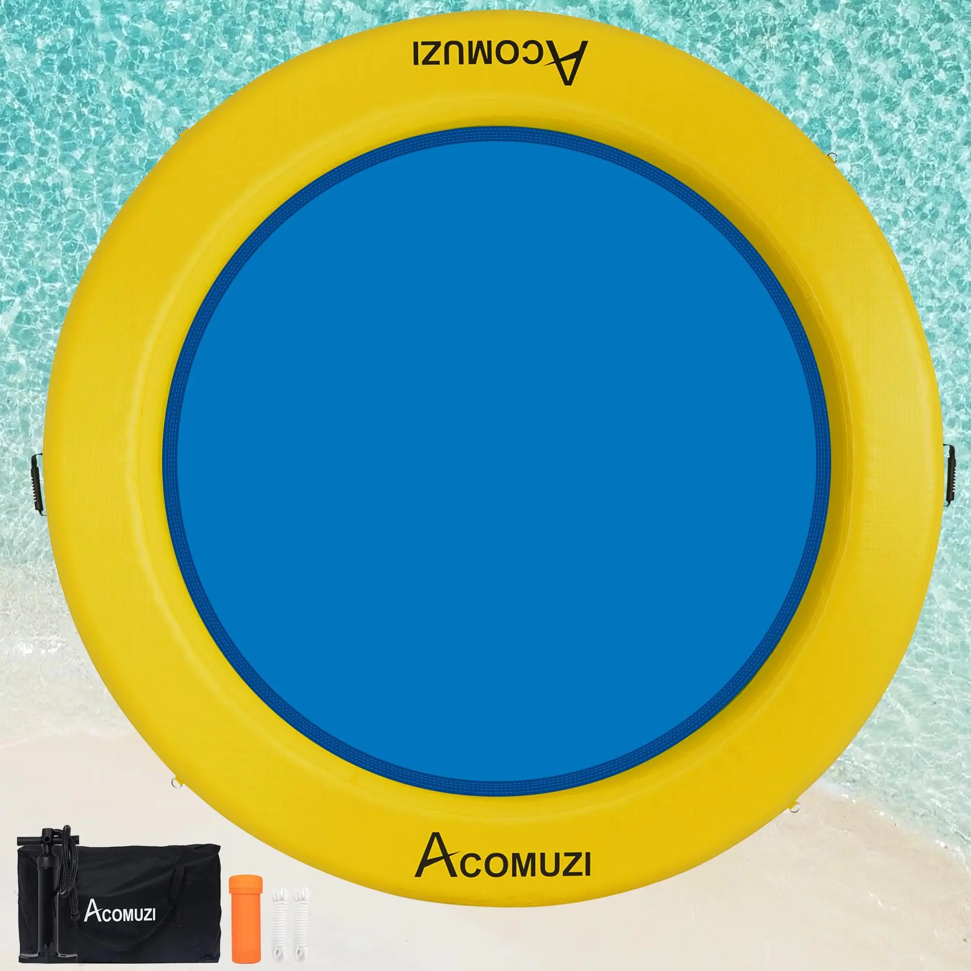 ACOMUZI 8FT Water Hammock Inflatable Floating Dock Round Pool Hammock for Pool and Lake Heavy Duty Lake Floats Inflatable Raft for Adults(Yellow Blue)