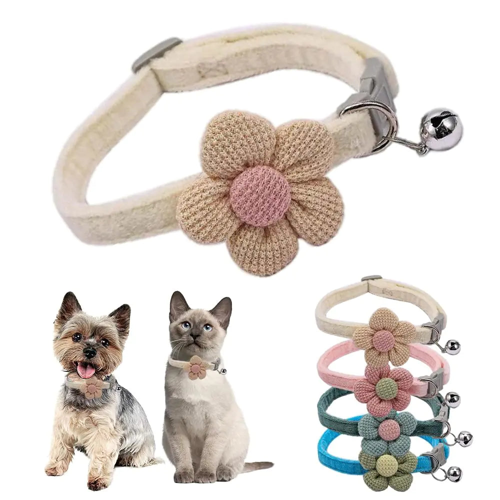 XS Dog Collar with BellBeige Flower Cat Collar with Bells Suede Girl Cute Fancy Puppy Collar with Bells for XXS XS Tiny Little Kitten Pet Female DogsNeck 8-12 Inch