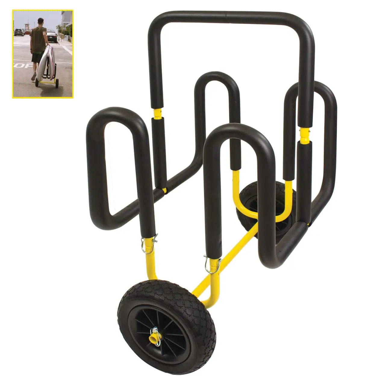 Suspenz Double SUP Transport Cart with Airless Wheels Carrier/Trolley for 2 Stand Up Paddle Boards & Surfboards Yellow (22-9934)