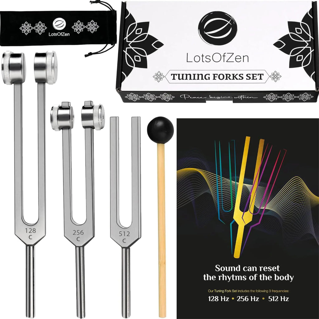 Tuning Forks for Healing (128Hz 256Hz 512Hz) — Authentic Body Weighted Tuning Forks Medical for Healing Chakra Set — Yoga and Meditation Accessories — Tuning Fork Set Frequency Healing Devices
