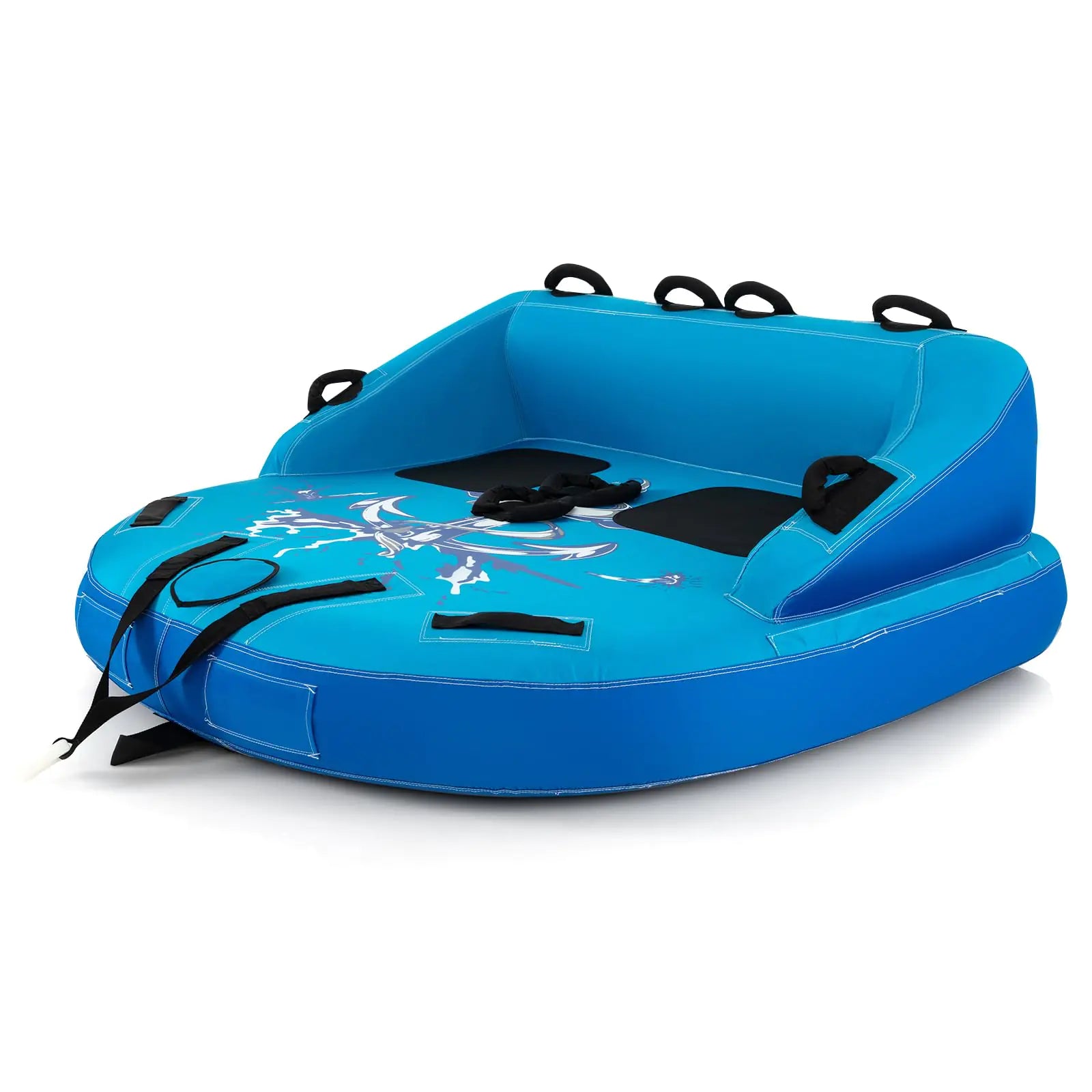 GYMAX Towable Tube for Boating 2/3 Riders Inflatable Boat Tube for Water Sports to Pull Boat Tubes with EVA Seat Pads Dual Tow Points Full 900D Nylon Cover & Drainage System (Blue 2 Riders)