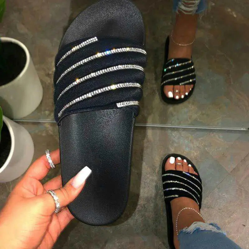 Large Fashion Women's Flat Rhinestone Beach Sandals